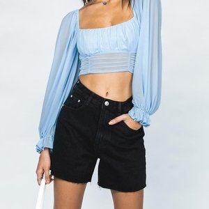 Princess Polly South Side Denim Shorts Black Raw Hem Size 8